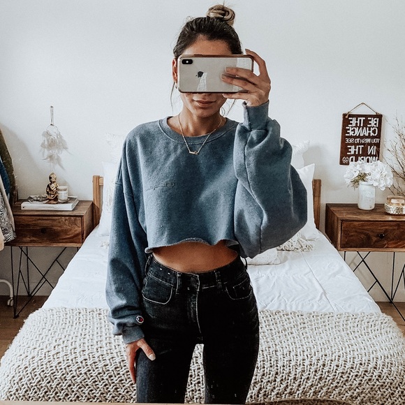 Blue Champion Cropped Crew Neck Sweatshirt - Picture 2 of 6